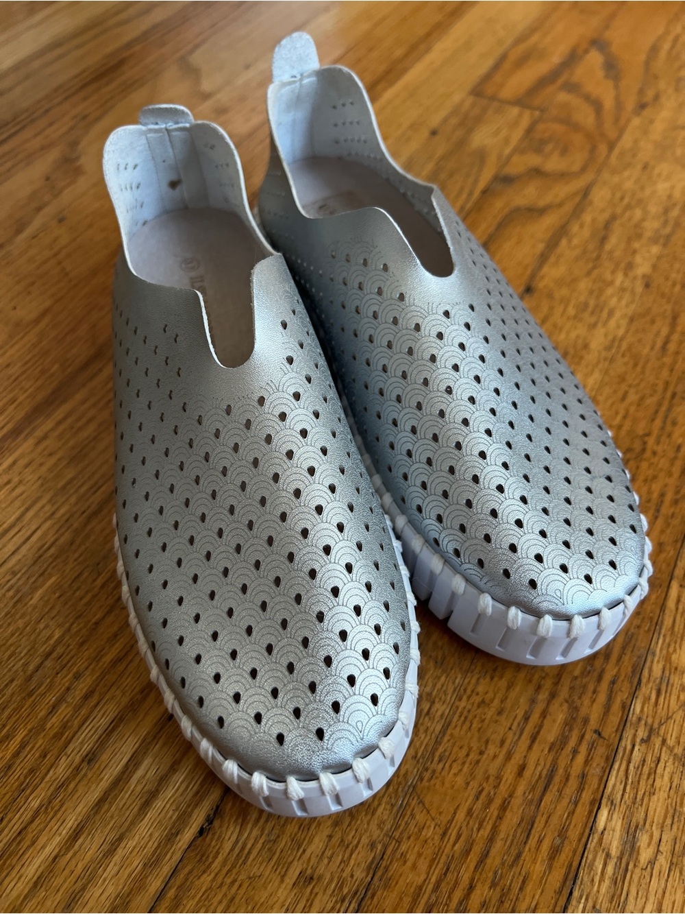 Slip-On Perforated Metallic Silver Shoes